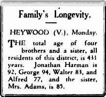 Family's Longevity. (1929, September 10). Advocate (Burnie, Tas. : 1890 - 1954), p. 5. Retrieved December 19, 2011, from http://nla.gov.au/nla.news-article67674788