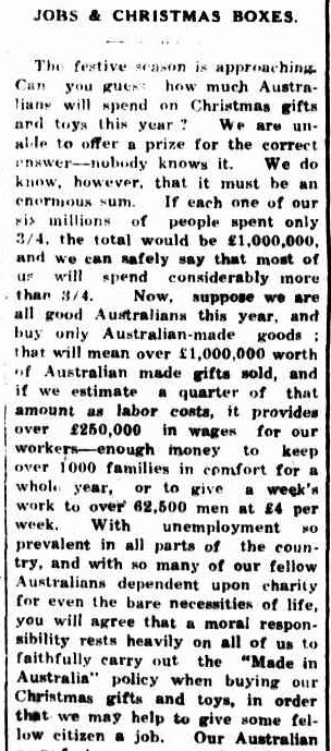 JOBS & CHRISTMAS BOXES. (1932, December 8). Portland Guardian (Vic. : 1876 - 1953), p. 2 Edition: EVENING.. Retrieved December 15, 2012, from http://nla.gov.au/nla.news-article64299947