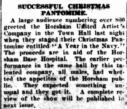 SUCCESSFUL CHRISTMAS PANTOMIME. (1940, December 20). The Horsham Times (Vic. : 1882 - 1954), p. 2. Retrieved December 18, 2012, from http://nla.gov.au/nla.news-article73155556