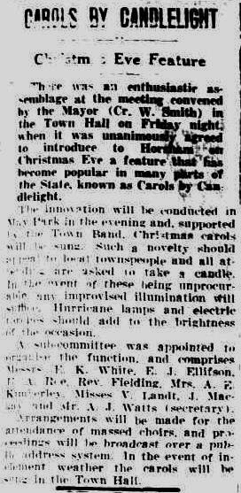 CAROLS BY CANDLELIGHT. (1946, December 10). The Horsham Times (Vic. : 1882 - 1954), p. 3. Retrieved December 19, 2012, from http://nla.gov.au/nla.news-article73080615