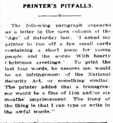 PRINTER'S PITFALLS. (1942, November 26). Portland Guardian (Vic. : 1876 - 1953), p. 4 Edition: EVENING. Retrieved December 19, 2012, from http://nla.gov.au/nla.news-article64382890