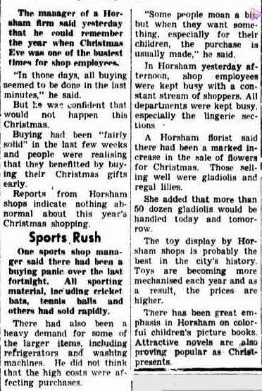 SHOPPING RUSH NOT SO BAD THIS YEAR Many Doing Christmas Shopping Earlier. (1952, December 23). The Horsham Times (Vic. : 1882 - 1954), p. 1. Retrieved December 21, 2012, from http://nla.gov.au/nla.news-article72788030