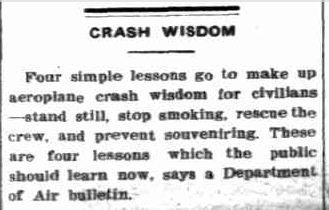 CRASH WISDOM. (1942, May 1). The Charleville Times (Brisbane, Qld. : 1896 - 1954), p. 2. Retrieved December 3, 2012, from http://nla.gov.au/nla.news-article7699277