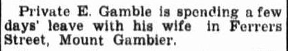 PERSONAL. (1942, November 12). Border Watch (Mount Gambier, SA : 1861 - 1954), p. 1. Retrieved January 15, 2013, from http://nla.gov.au/nla.news-article78119426