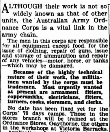 Men Wanted For Militia.—No. 7. (1940, August 6). The Courier-Mail (Brisbane, Qld. : 1933 - 1954), p. 4. Retrieved January 17, 2013, from http://nla.gov.au/nla.news-article40949865