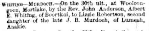 Family Notices. (1878, May 6). The Argus (Melbourne, Vic. : 1848 - 1956), p. 1. Retrieved March 28, 2013, from http://nla.gov.au/nla.news-article5931295