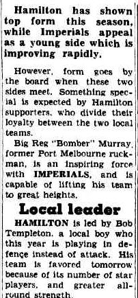TRADITIONAL RIVALS FIGHT IT OUT. (1955, May 13). The Argus (Melbourne, Vic. : 1848 - 1956), p. 22. Retrieved April 9, 2013, from http://nla.gov.au/nla.news-article71882081