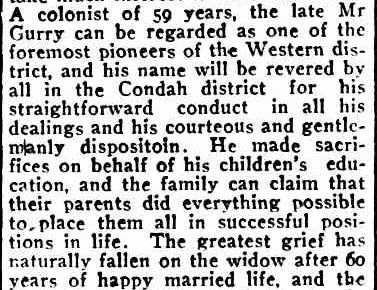 OBITUARY. (1917, May 28). Port Fairy Gazette (Vic. : 1914 - 1918), p. 2 Edition: EVENING. Retrieved May 23, 2013, from http://nla.gov.au/nla.news-article88021627