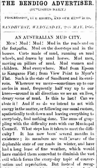 HE BENDIGO ADVERTISER. (1856, May 28). Bendigo Advertiser (Vic. : 1855 - 1918), p. 2. Retrieved June 2, 2013, from http://nla.gov.au/nla.news-article88050303