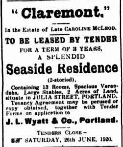 Advertising. (1920, June 17). Portland Guardian (Vic. : 1876 - 1953), p. 2 Edition: EVENING.. Retrieved July 19, 2013, from http://nla.gov.au/nla.news-article64021641