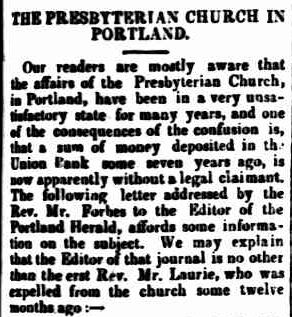 THE PRESBYTERIAN CHURCH IN PORTLAND. (1850, April 16). Geelong Advertiser (Vic. : 1847 - 1851), p. 3 Edition: MORNING. Retrieved July 29, 2013, from http://nla.gov.au/nla.news-article93135253