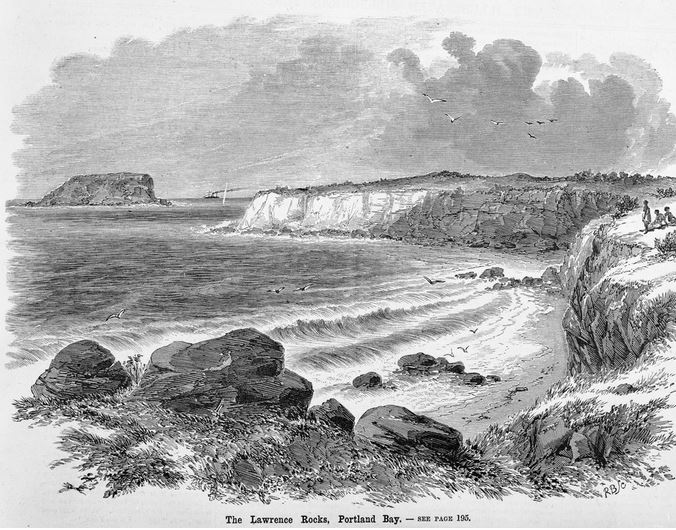 LAWRENCE ROCKS & JULIA PERCY ISLAND (background). Image courtesy of the State Library of Victoria. Image no. IMP25/12/65/193 http://handle.slv.vic.gov.au/10381/95486