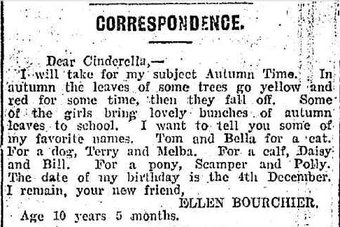 CORRESPONDENCE. (1915, June 19). Leader (Melbourne, Vic. : 1914 - 1918), p. 55 Edition: WEEKLY. Retrieved January 27, 2014, from http://nla.gov.au/nla.news-article91366815