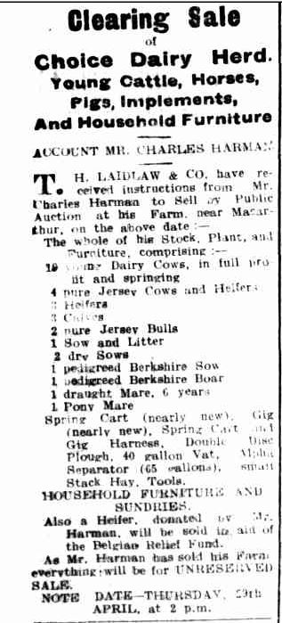 Advertising. (1915, April 20). Hamilton Spectator (Vic. : 1914 - 1918), p. 2. Retrieved March 10, 2014, from http://nla.gov.au/nla.news-article119839929