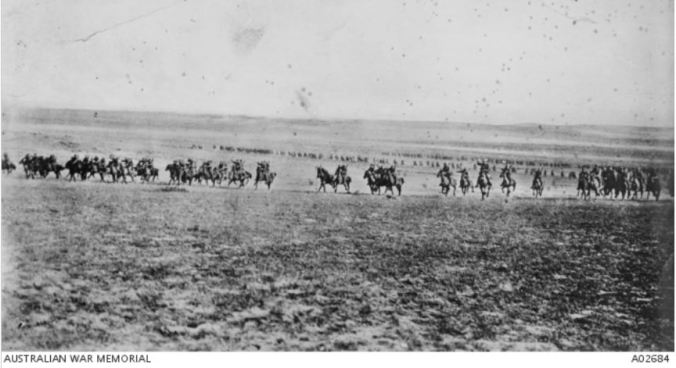 THE CHARGE AT BEERSHEBA. Image courtesy of the Australian WAr Memorial. Image No, A02684 http://www.awm.gov.au/collection/A02684/