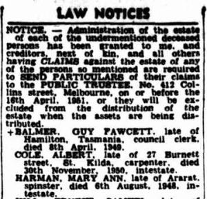 Advertising. (1951, February 8). The Argus (Melbourne, Vic. : 1848 - 1957), p. 18. Retrieved June 2, 2014, from http://nla.gov.au/nla.news-article23036219