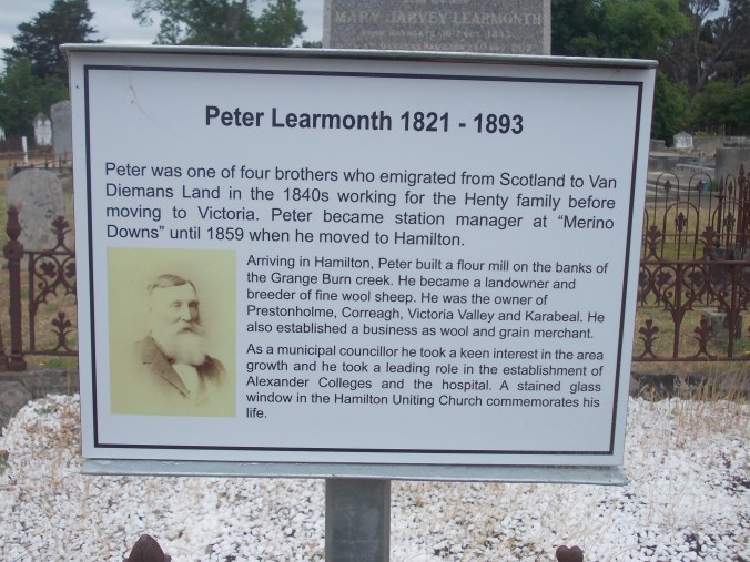 PLAQUE ON THE GRAVE OF PETER LEARMONTH, OLD HAMILTON CEMETERY