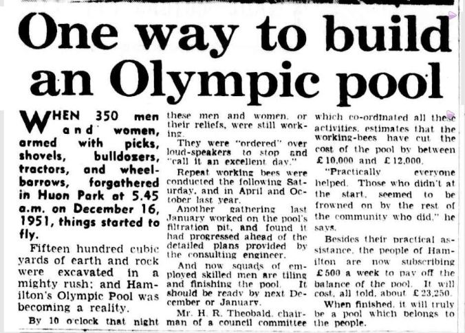 "One way to build an Olympic pool." The Argus (Melbourne, Vic. : 1848 - 1957) 21 Jul 1953: 20. .