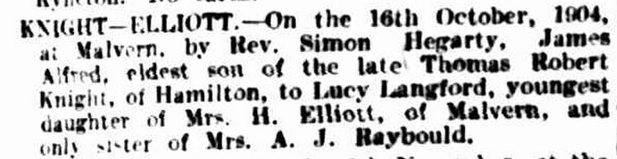 "Family Notices." The Argus (Melbourne, Vic. : 1848 - 1957) 19 Nov 1904: 9. Web. 27 Jun 2015 .