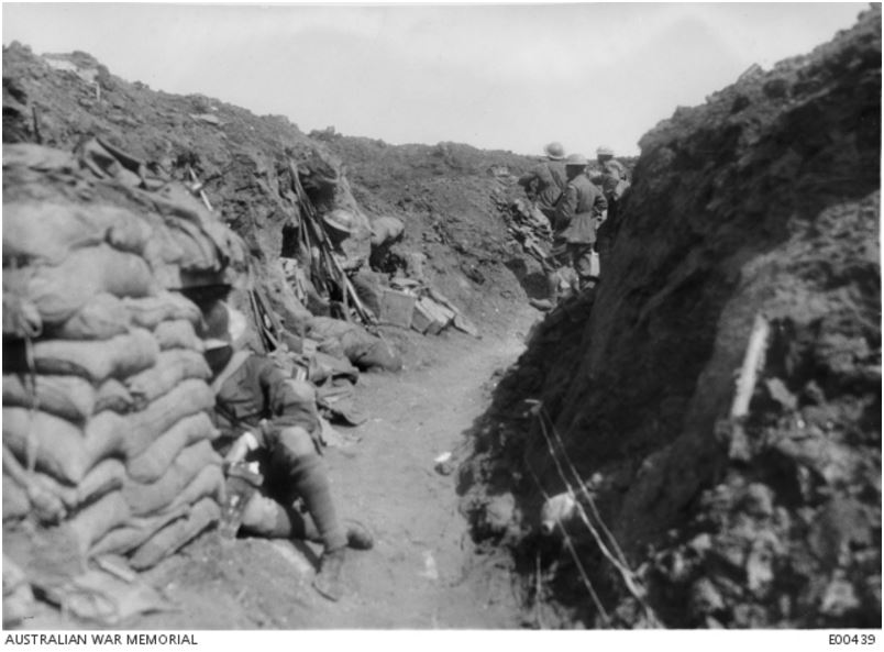8th AUSTRALIAN INFANTRY BATTALION TRENCH , BULLECOURT, FRANCE MAY 1917. Image courtesy of the Australian War Memorial https://www.awm.gov.au/collection/E00439/